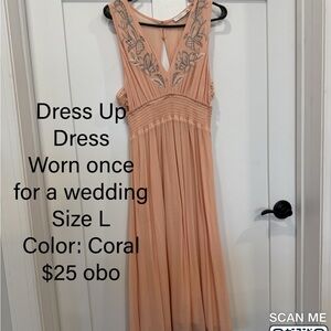 Lush Coral Dress with Embroidered Accents